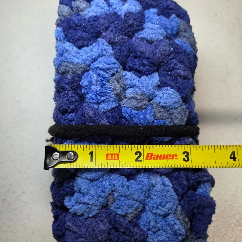 Mollys Trading Post Youth Fingerless Gloves Blue Crochet Chenille Soft Yarn